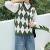 Hyipels Sweater Vest Women,Sleeveless V Neck Argyle Plaid Long Preppy Loose Knitted Casual School Sweaters Tank Top view 2