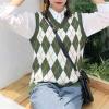 Hyipels Sweater Vest Women,Sleeveless V Neck Argyle Plaid Long Preppy Loose Knitted Casual School Sweaters Tank Top view 4
