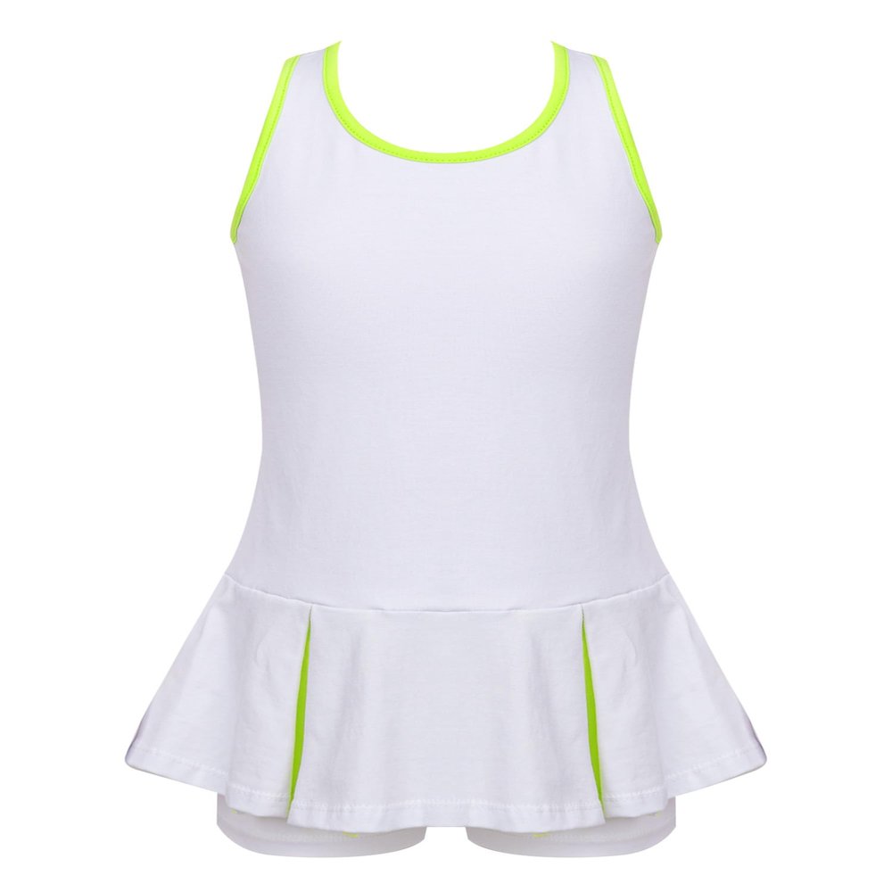 Loodgao Kids Girls Pleated Tennis Golf Dress Workout Outfits Solid Color Sleeveless Sports Dress with Shorts White 14 Years
