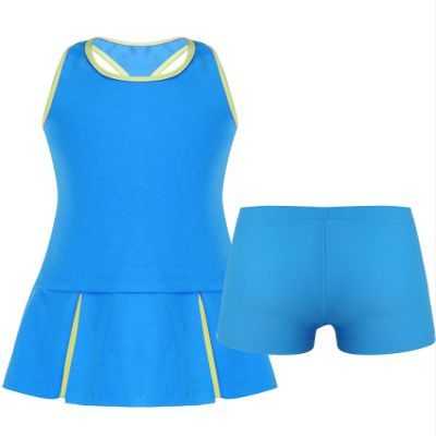 Loodgao Kids Girls Pleated Tennis Golf Dress Workout Outfits Solid Color Sleeveless Sports Dress with Shorts Blue 12 Years