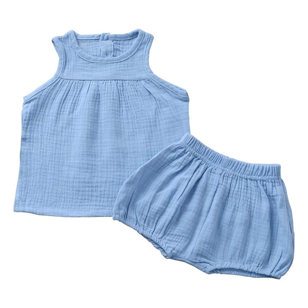 EISHOW Baby Outfits Unisex Girls Boys Cotton Linen Blend Tank Tops & Bloomers Basic Plain Shorts Sets Diaper Cover Underwear (12-18 Months,2pc Blue,12 Months,18 Months)