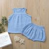 EISHOW Baby Outfits Unisex Girls Boys Cotton Linen Blend Tank Tops & Bloomers Basic Plain Shorts Sets Diaper Cover Underwear (12-18 Months,2pc Blue,12 Months,18 Months) view 2