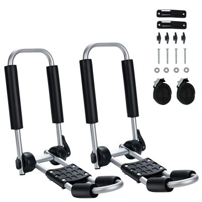 Goplus Kayak Roof Rack, 2 Pcs Folding J Bar Kayak Mount Rack for SUV Truck Car Crossbar, Include Ratchet Straps, Protective Foam Pad, Adjustable Universal Kayak Carrier for Canoe SUP Boat (Unilateral)