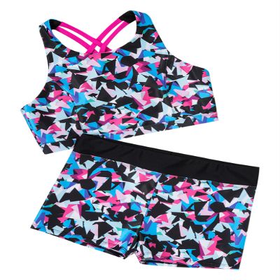 Loloda Kids Girls' Two Piece Swimsuit Crisscross Back Tank Top with Booty Shorts Athletic Bathing Suit Colorful 10 Years