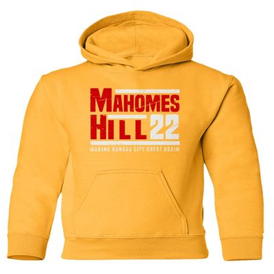 Baku Apparel Mahomes Tyreek Kansas City 2022 Boys Girls Youth Hooded Sweatshirt (Gold, Youth - X-Large)