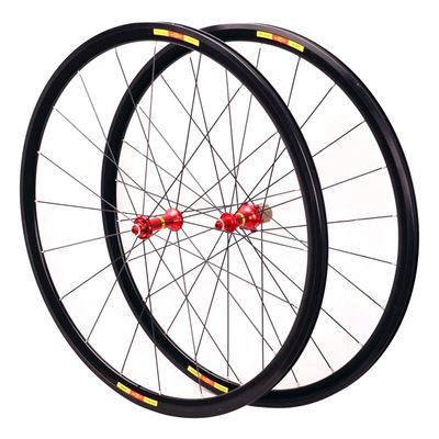 700C Wheelset for Road Bike Alloy Double Wall Rims Bicycle Wheel 28" Sealed Bearing C/V Brake QR 8 9 10 11S Cassette Flywheel (Size : Red hub)