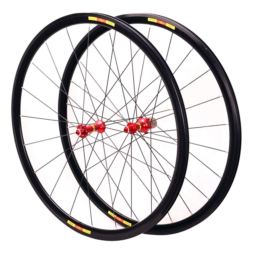 700C Wheelset for Road Bike Alloy Double Wall Rims Bicycle Wheel 28" Sealed Bearing C/V Brake QR 8 9 10 11S Cassette Flywheel (Size : Red hub)