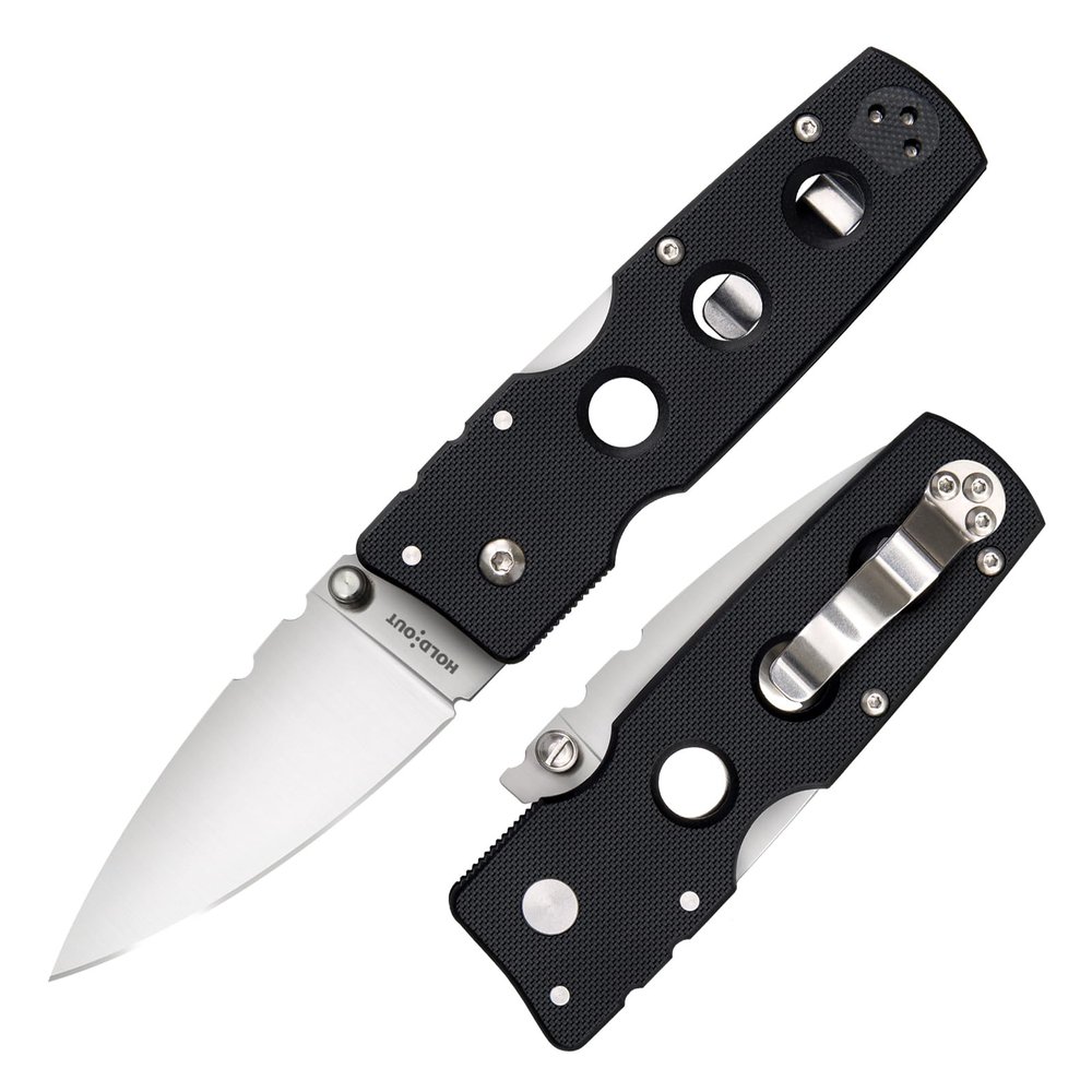 Cold Steel Hold Out 3" S35VN Plain Blade 4" G-10 Handle Everyday Carry Pocket Folding Knife w/Tri-Ad Lock, Pocket Clip