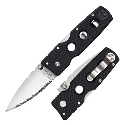 Cold Steel Hold Out 3" S35VN Serrated Blade 4" G-10 Handle Everyday Carry Pocket Folding Knife w/Tri-Ad Lock, Pocket Clip