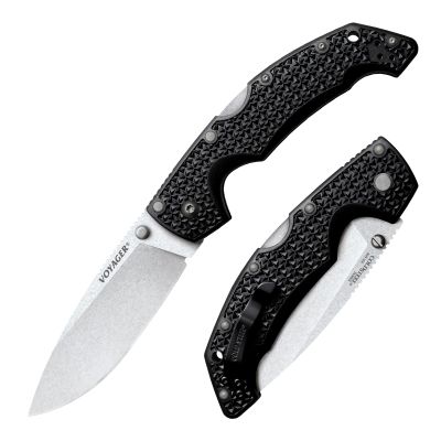 Cold Steel Voyager Large 4" AUS10A Drop Point Razor-Sharp Blade 5.25" Griv-Ex Handle Everyday Carry Tactical Folding Knife w/Tri-Ad Lock