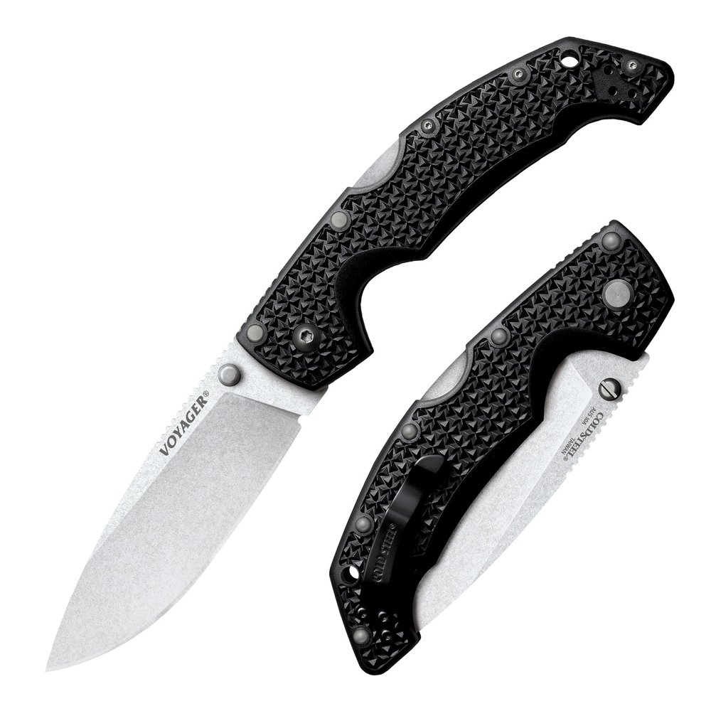 Cold Steel Voyager Large 4" AUS10A Drop Point Razor-Sharp Blade 5.25" Griv-Ex Handle Everyday Carry Tactical Folding Knife w/Tri-Ad Lock