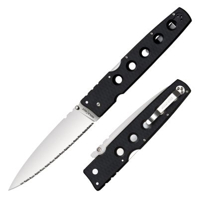 Cold Steel Hold Out 6" S35VN Serrated Blade 7.2" G-10 Handle Everyday Carry Pocket Folding Knife w/Tri-Ad Lock, Pocket Clip
