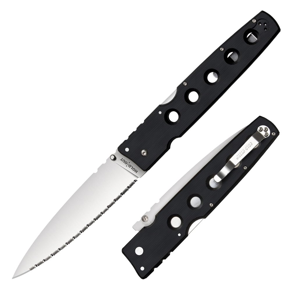Cold Steel Hold Out 6" S35VN Serrated Blade 7.2" G-10 Handle Everyday Carry Pocket Folding Knife w/Tri-Ad Lock, Pocket Clip
