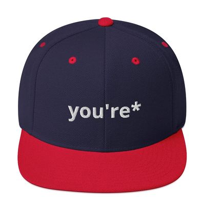 CreativeTees4You You're Grammar Police Spelling 3D Puff Flatbrim Flat Brim Snapback Hat Navy/Red