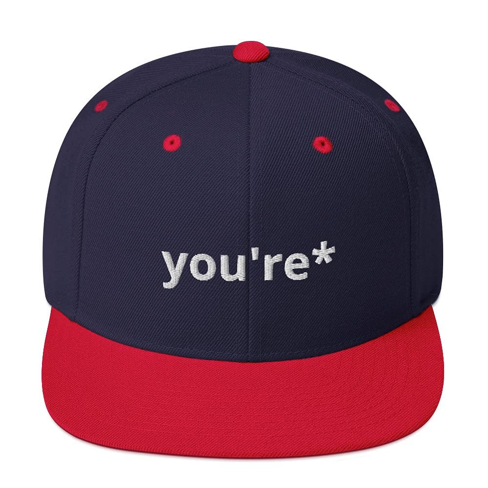 CreativeTees4You You're Grammar Police Spelling 3D Puff Flatbrim Flat Brim Snapback Hat Navy/Red