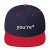 CreativeTees4You You're Grammar Police Spelling 3D Puff Flatbrim Flat Brim Snapback Hat Navy/Red view 1