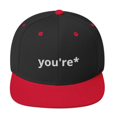 CreativeTees4You You're Grammar Police Spelling 3D Puff Flatbrim Flat Brim Snapback Hat Black/Red
