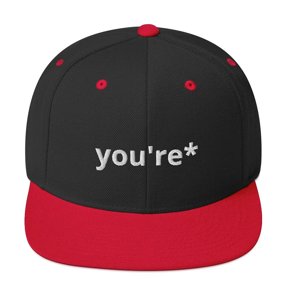 CreativeTees4You You're Grammar Police Spelling 3D Puff Flatbrim Flat Brim Snapback Hat Black/Red