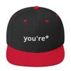 CreativeTees4You You're Grammar Police Spelling 3D Puff Flatbrim Flat Brim Snapback Hat Black/Red view 1