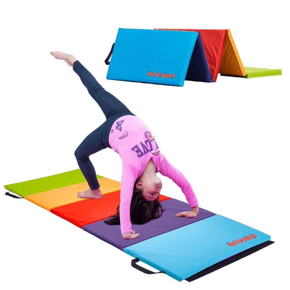 Antsy Pants Tumbling Mat  Gymnastics Mat, Easy to Clean Gym Mat, Sturdy, Foldable Tumbling Mat for Kids, Padded, Lightweight, Portable, Carrying Handle, Gymnastics Equipment for Activity Play
