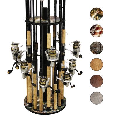 Rush Creek Creations 16-Rod Round Fishing Rod Holder for Garage, 360 Access Fishing Pole Holder for Rods, Reels, Gear, Accessories, and Tackle Box, Securely Holds 16 Rods, Bass