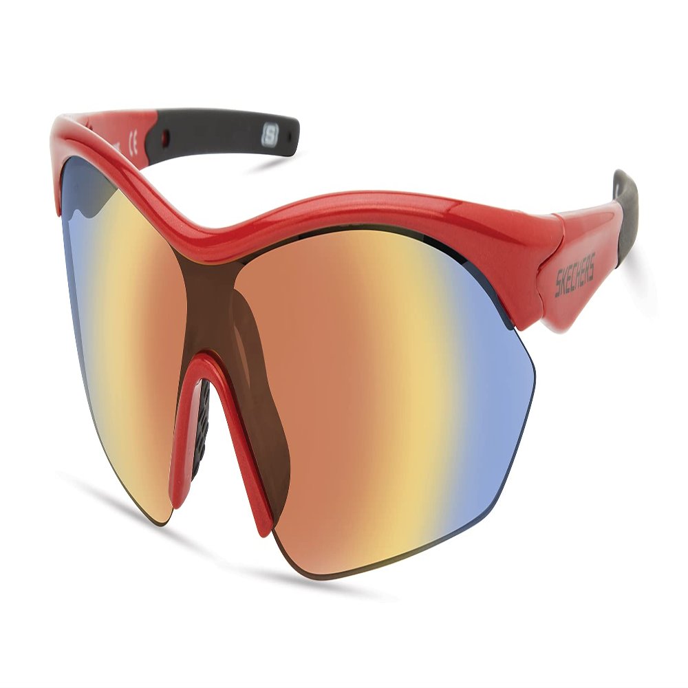 Skechers Boys' SEA9080 Shield Sunglasses, Shiny red, 00mm