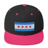 Chicago Flag Embroidered Snapback Hat Cap Clothing, Chicago is Home Illinois Hat Black/Neon Pink view 1