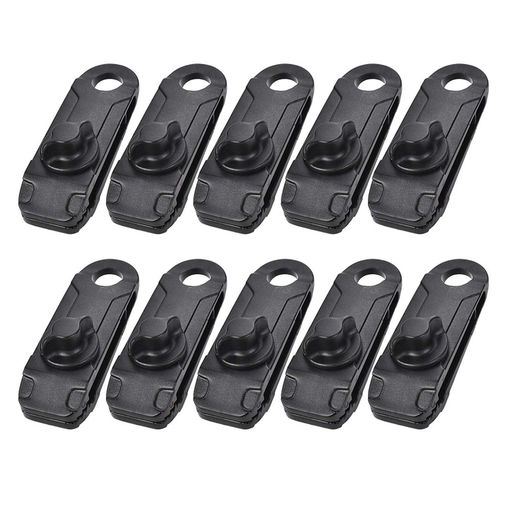10pcs/Set Outdoor Camping Hiking Tent Awning Canopy Clamp Gripper Tarp Windproof Nylon Snap Clips Tighten Tools DaJiKan (Color : Black)