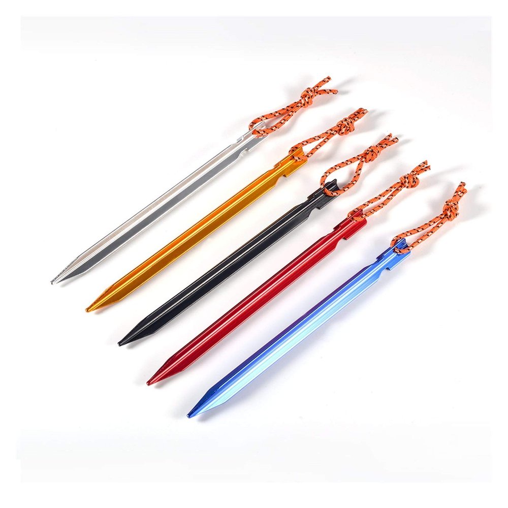 5pcs Tent Pegs 18cm Aluminum Tent Stake with Rope Outdoor Tent Nail Peg Tent Accessories Equipment DaJiKan (Color : 5pcs Blue)