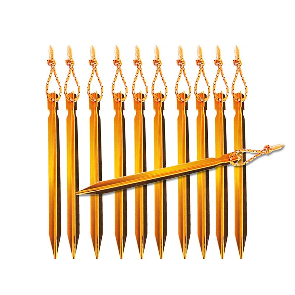 10 PCS Tent Stakes with Rope Tent Accessories Camping Equipment Outdoor Travel 18cm Tent Pegs Nail DaJiKan (Color : Gold)