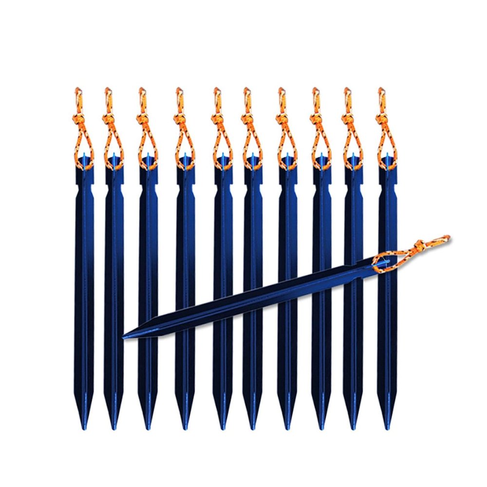 10 PCS Tent Stakes with Rope Tent Accessories Camping Equipment Outdoor Travel 18cm Tent Pegs Nail DaJiKan (Color : Blue)