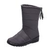 oiangi Snow Boots for Women Winter High Tube Fringed Round Toe Warm Waterproof Cloth Mid-Calf Boot Comfortable Stretch Slip-On Wedges Casual Shoes view 1
