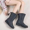 oiangi Snow Boots for Women Winter High Tube Fringed Round Toe Warm Waterproof Cloth Mid-Calf Boot Comfortable Stretch Slip-On Wedges Casual Shoes view 2