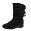 oiangi Snow Boots for Women Winter High Tube Fringed Round Toe Warm Waterproof Cloth Mid-Calf Boot Comfortable Stretch Slip-On Wedges Casual Shoes view 1