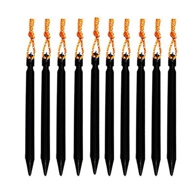 10 PCS Tent Stakes with Rope Tent Accessories Camping Equipment Outdoor Travel 18cm Tent Pegs Nail DaJiKan (Color : Black)