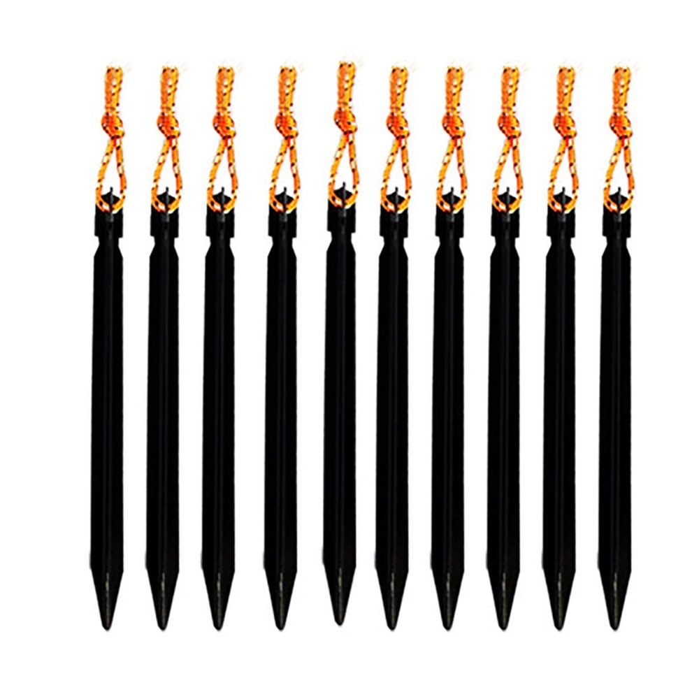 10 PCS Tent Stakes with Rope Tent Accessories Camping Equipment Outdoor Travel 18cm Tent Pegs Nail DaJiKan (Color : Black)