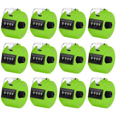 Eliamo 12 Pcs Hand Tally Counter 4-Digit Lap Counter Clicker, Manual Mechanical Handheld Pitch Click Counter with Finger Ring for School Golf & Knitting Row Croche, Green