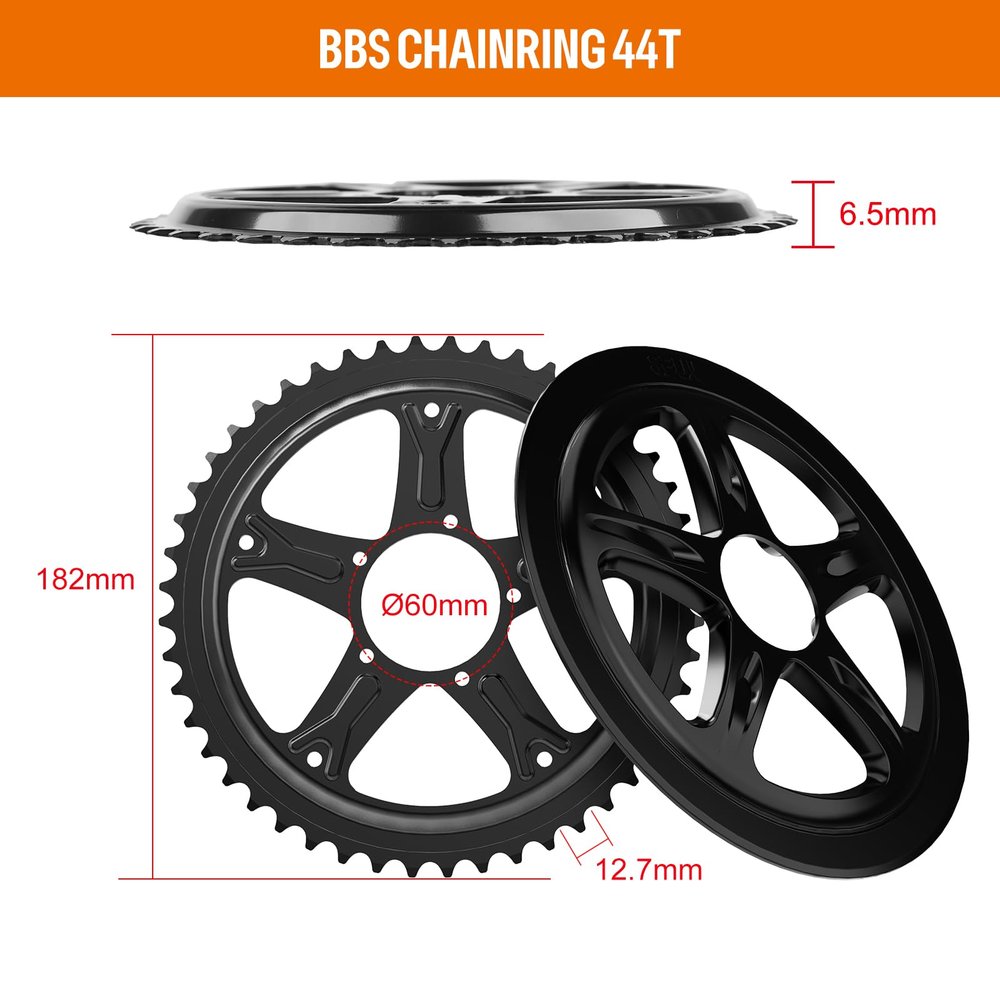 BAFANG Chainring for Mid Drive Kit : 44T Compatible with BBS02 BBS02 48V 750W 500W 350W 250W Electric Bike Mid Drive Conversion - 6.5mm Offset - with Chain Guard