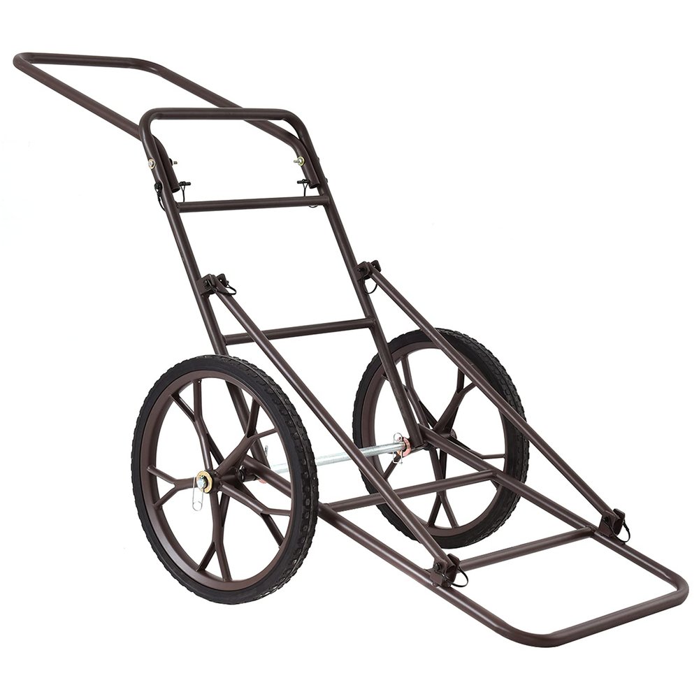 Tangkula Folding Deer Cart, 500lbs Heavy Duty Steel Hunting Game Cart with 2 Wear-Resistant Rubber Wheels, Utility Gear Hauler Cart for Hunting, Hauling Game, Hunting Equipment (Brown)