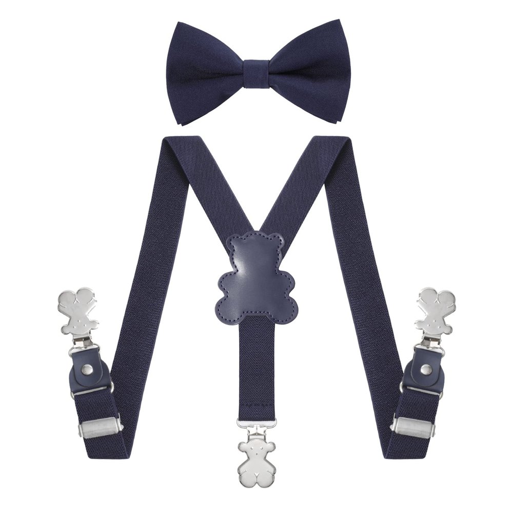 Kajeer Suspenders for Boys with Bow Tie, Elastic Adjustable Y Back with Bow Tie Set (Navy Blue, L-85CM)