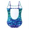 Kaerm Kids Girls One Piece Ruffled Rash Guard Monokini Swimwear Cartoon Swimming Camisole Bodysuit Purple&Green Fish Scales 12 Years view 2