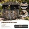 GYMAX Hunting Blind, 3 Person Pop Up See Through Silent Sliding Ground Blind with Carrying Bag, Camouflage Waterproof Deer Hunting Blind Tent view 3