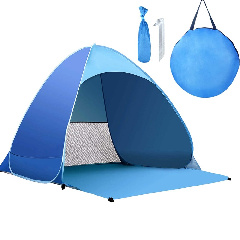 Pop Up Beach Tent for 2-3 Person UPF 50+ UV Sun Protection Beach Shade Tent Pop Up Sun Shelter with Carry Bag and Stakes for Beach, Park, Camping (Large)