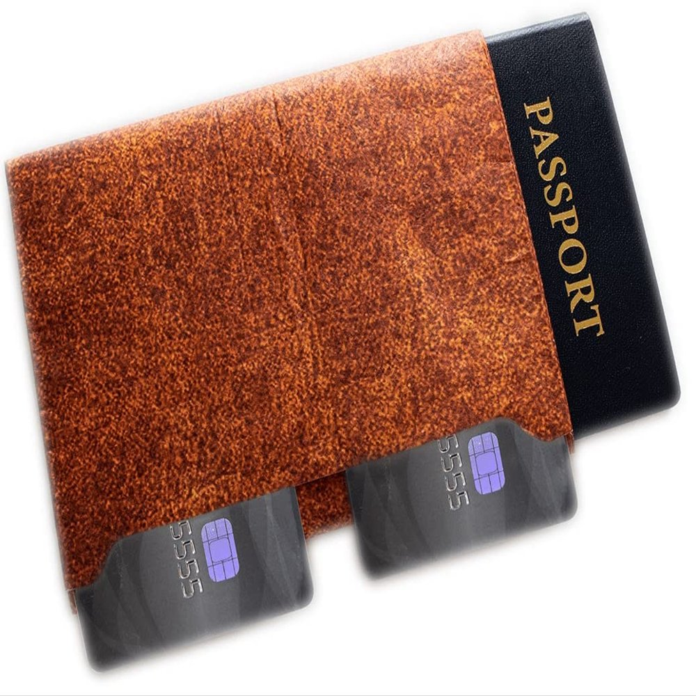 Passport Wallet Ultra Slim Minimalist RFID Blocking thin lightweight Tyvek (Brown Leather)