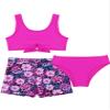 Kaerm Kids Girls Sport Athletic Bikini Tankini Swimsuit Rash Guard Swimwear Booty Shorts Bathing Suit Rose Red Floral 10 Years view 3