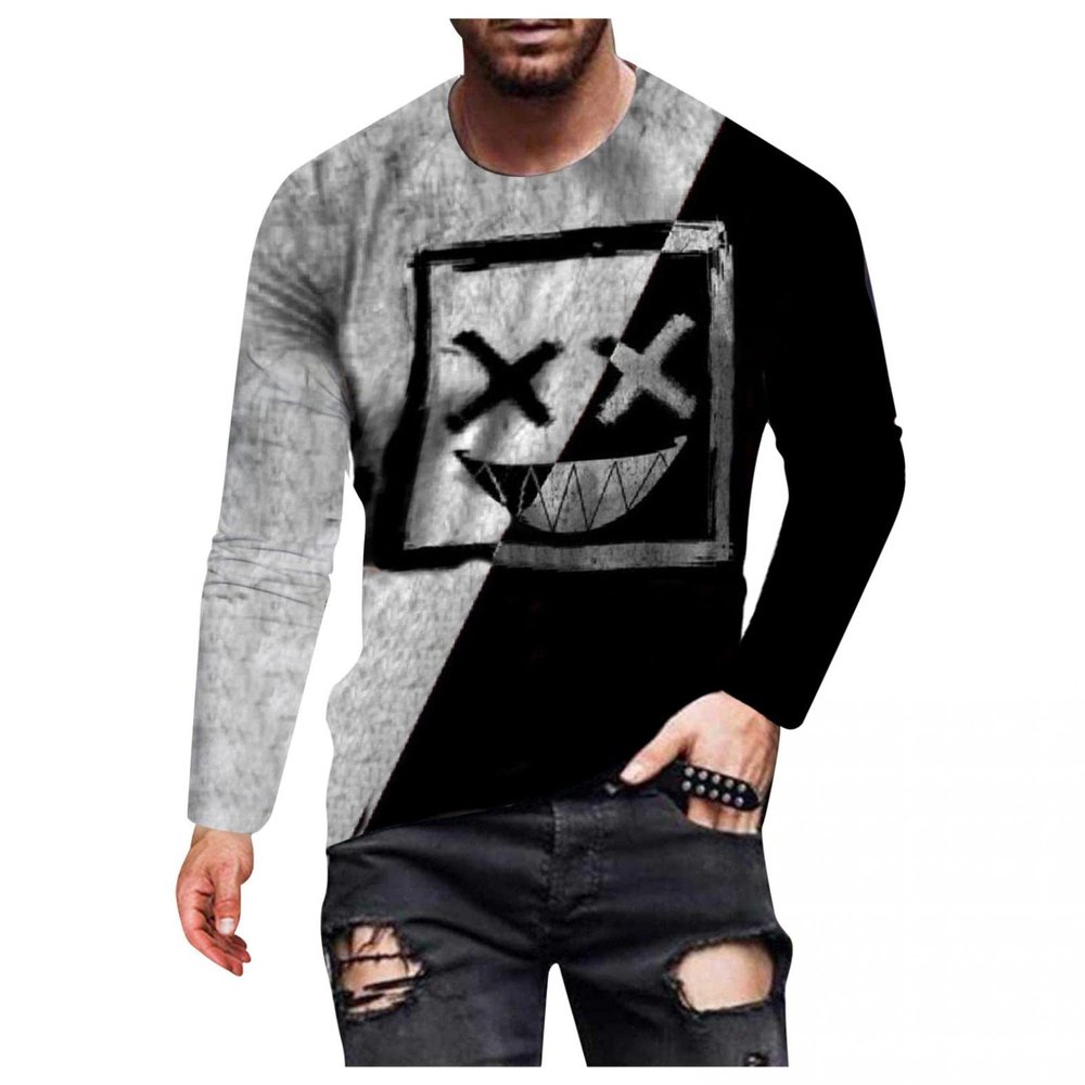 ITISME Mens Long Sleeve Graphic Tees Plus Size Fashion Designer 3D Printed T Shirts Crew Neck Slim Fit Vintage Casual Shirts Funny Lightweight Hip Hop Cheap Undershirt Tees Tops Streetwear Christmas