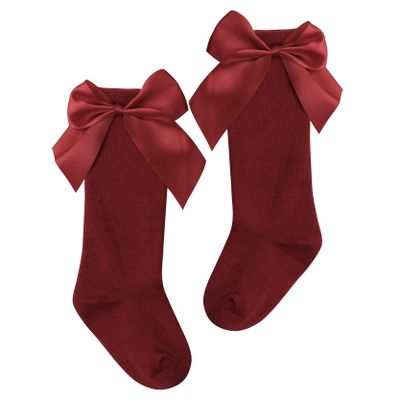 Duoremi Infants Baby Girls Soft Princess Bowknot Knitted Dress Socks Over Knee High Stockings Red 3-5 Years
