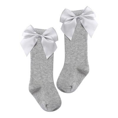 Duoremi Infants Baby Girls Soft Princess Bowknot Knitted Dress Socks Over Knee High Stockings Gray 0-12 Months