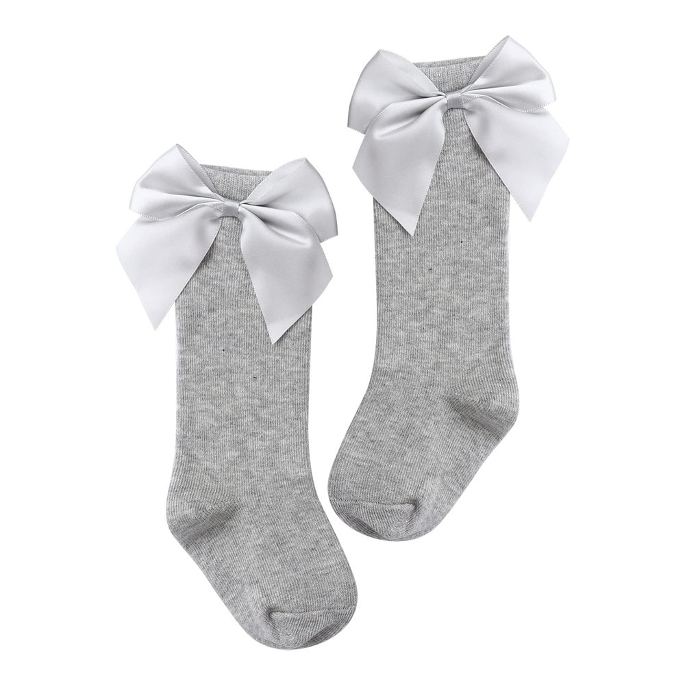 Duoremi Infants Baby Girls Soft Princess Bowknot Knitted Dress Socks Over Knee High Stockings Gray 0-12 Months