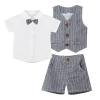 YiZYiF Baby Boys 3-Piece Tuxedo includes Dress Shirt Bow Tie Vest and Shorts Formal Suit Set Gray 3-4 Years view 1